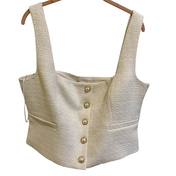 French Connection Tweed Square Neck Sleeveless Button Front Top size 14 - Picture 3 of 8